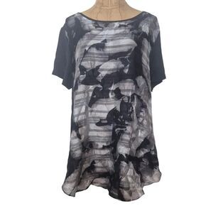 Mossimo Black and White Abstract Print Short Sleeve Tunic Top Size Large